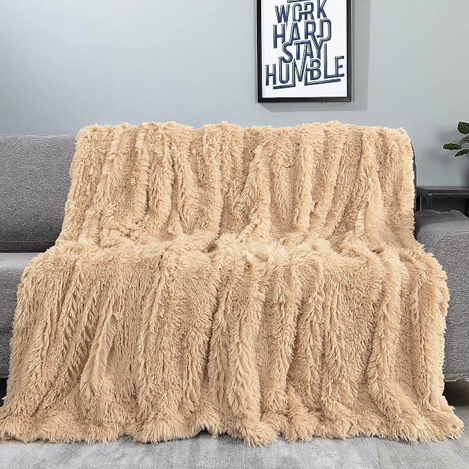 Tuddrom Decorative Extra Soft Faux Fur Blanket Queen Size 80" x 90", Solid - Image 2