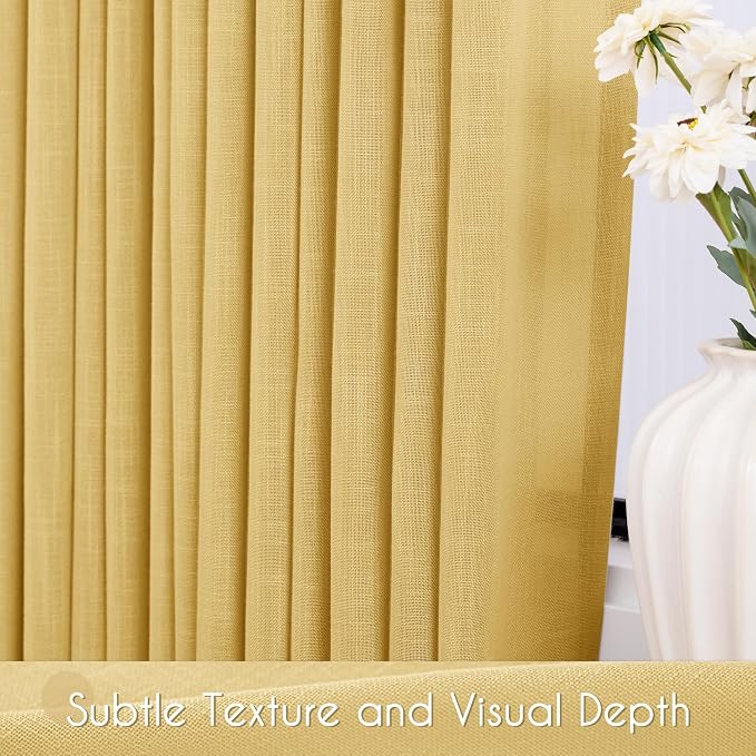 Gold Curtains for Living Room Back Tab Modern Farmhouse Semi Sheer Curtains 84 - Image 3