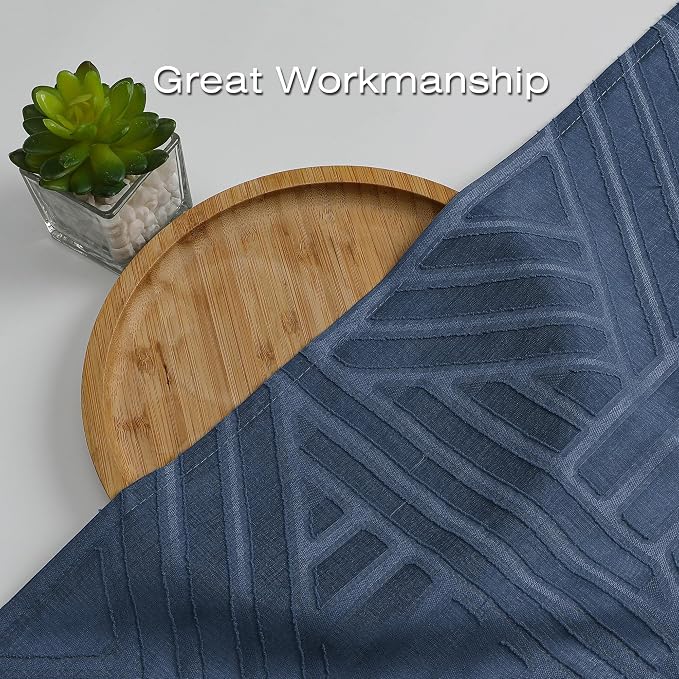 Simplebrand Navy Blue Semi Sheer Curtains 54 Inch Length 2 Panels, Geometric - Image 6
