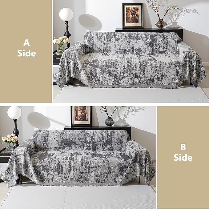 MEETSKY Boho Couch Cover for 2 Cushion Couch Sofa, Chenille Sofa Cover for - Image 7