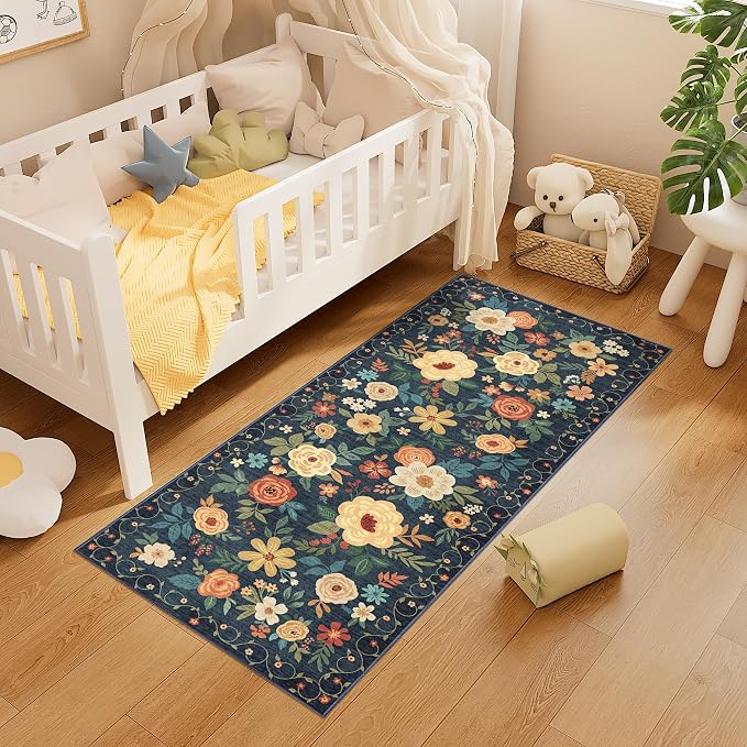 DUKINO 2x5 Runner Rug for Hallway, Washable Kitchen Floral Runner Rug - Image 3