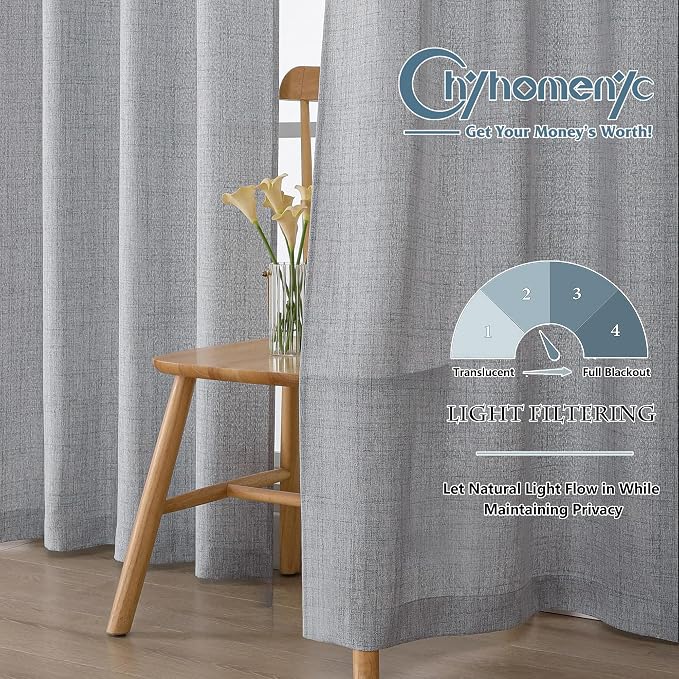 Chyhomenyc Gray Kitchen Curtains 24 Inch Length, Light Filtering Faux Linen - Image 2