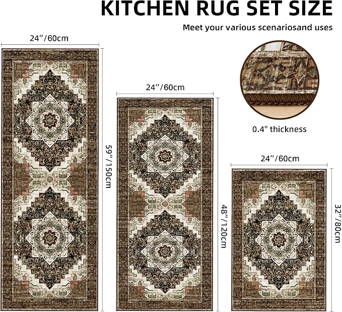 Tritard Non Slip Kitchen Rugs Sets of 3 Washable Boho Kitchen Mats - Image 2