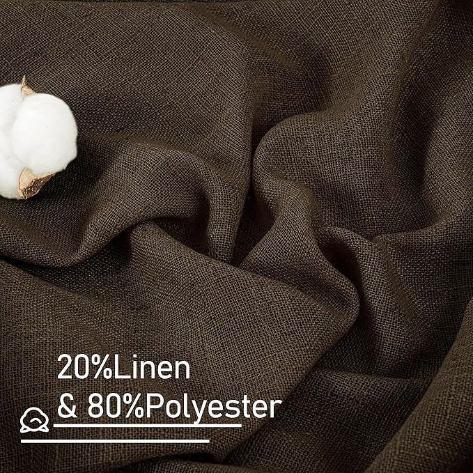 LAMIT Dark Brown Linen Boho Curtains 84 inch Length 2 Panels, Light Filtering - Image 2