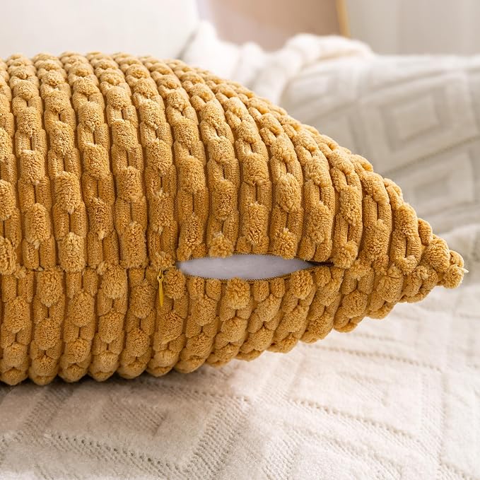 Set of 4 Mustard Yellow Decorative Throw Pillow Covers 20x20 Inch Corduroy - Image 6