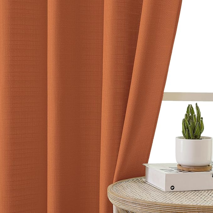 Chyhomenyc Orange Curtains 72 Inch Length 2 Panels Set, Faux Linen Textured - Image 8