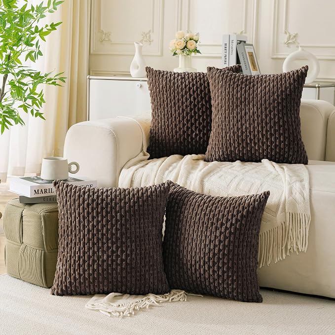 Set of 4 Dark Brown Decorative Throw Pillow Covers 16x16 Inch Corduroy Pillow by Cozoomy