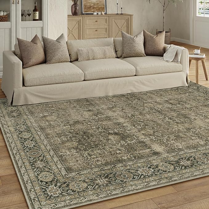 PureCozy Light Brown Area Rug 6x9 Vintage Washable Indoor Door Mat Living Room - Image 4