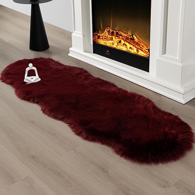 Faux Fur Rug Runner 2x6 ft Burgundy - Image 6