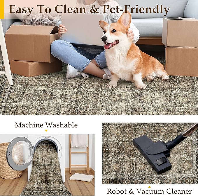 PureCozy Brown Runner Rug 2x7 Vintage Area Carpet Hallway Long Indoor Kitchen - Image 4