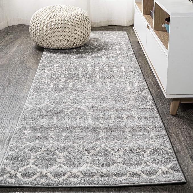JONATHAN Y Boho Vintage Diamond Gray/Ivory Runner Rug 2X20 ft, Moroccan Hype by JONATHANY