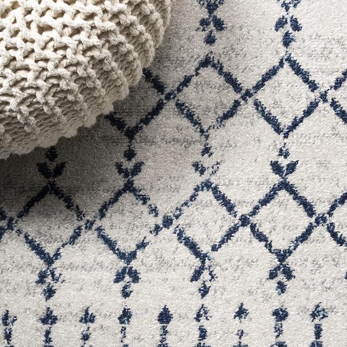 JONATHAN Y Boho Vintage Diamond Cream/Navy Indoor Area Rug 5X8 ft, Moroccan Hype - Image 4