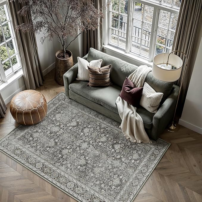 PureCozy Vintage Area Rug 4x6 Black Entryway Office Washable Carpet Non Slip - Image 2
