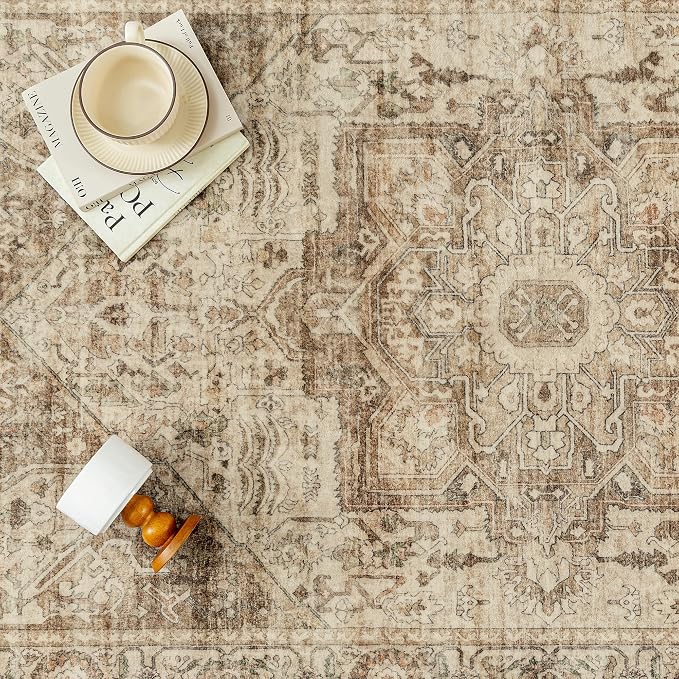 PureCozy Brown Multi Area Rug 6x9 Vintage Washable Distressed Living Room - Image 7