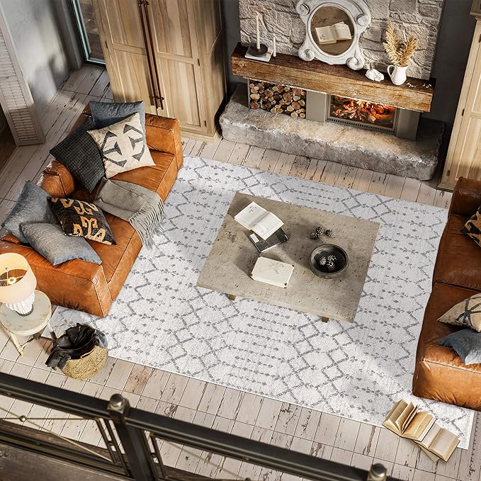 JONATHAN Y Boho Vintage Diamond Cream/Gray Indoor Area Rug 6X9 ft, Moroccan Hype - Image 4