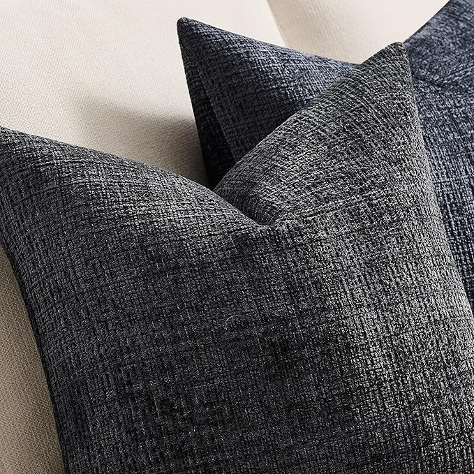 ZeeMart Fine-Textured Throw Pillow Covers Set of 2, 22x22 Inch Charcoal - Image 2