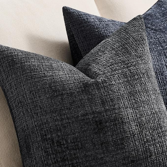 ZeeMart Fine-Textured Lumbar Throw Pillow Covers Set of 2, 12x20 Inch Charcoal - Image 2