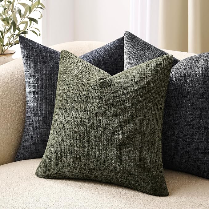 ZeeMart Fine-Textured Throw Pillow Covers Set of 2, 20x20 Inch Olive, Soft - Image 5