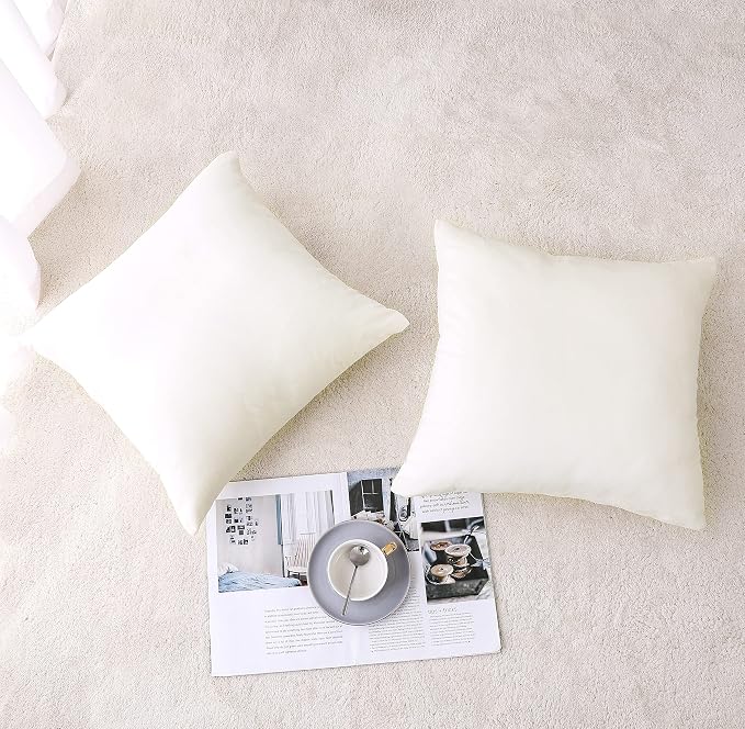 NiNi ALL Decorative Throw Pillow Covers Velvet 16x16 Inch Pack of 2 Cream White - Image 2
