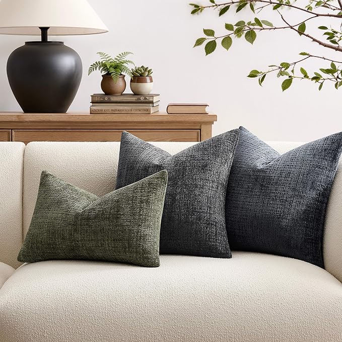 ZeeMart Fine-Textured Lumbar Throw Pillow Covers Set of 2, 12x20 Inch Navy - Image 6