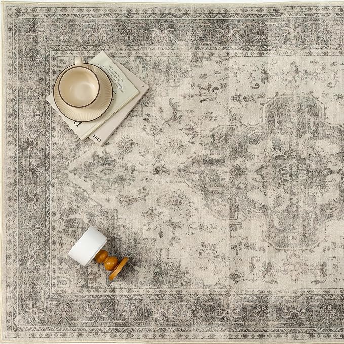 PureCozy 6x9 Washable Area Rug Beige Grey Vintage Distressed Large Rug - Image 7