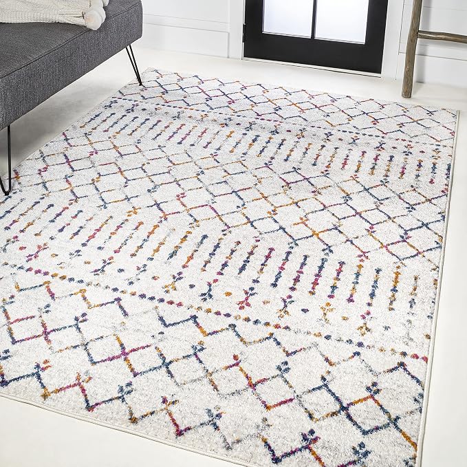 JONATHAN Y Boho Vintage Diamond Cream/Multi Indoor Area Rug 8X10 ft, Moroccan by JONATHANY