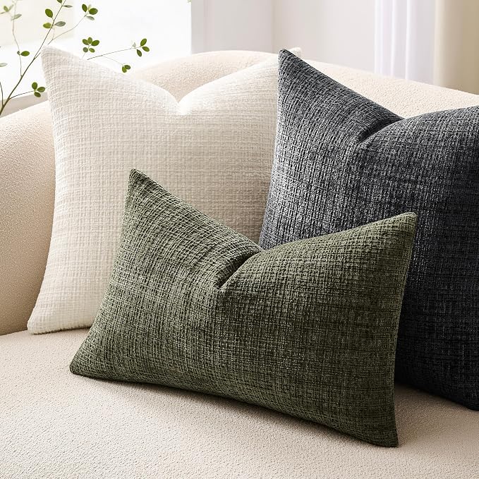 ZeeMart Fine-Textured Lumbar Throw Pillow Covers Set of 2, 12x20 Inch Olive - Image 5