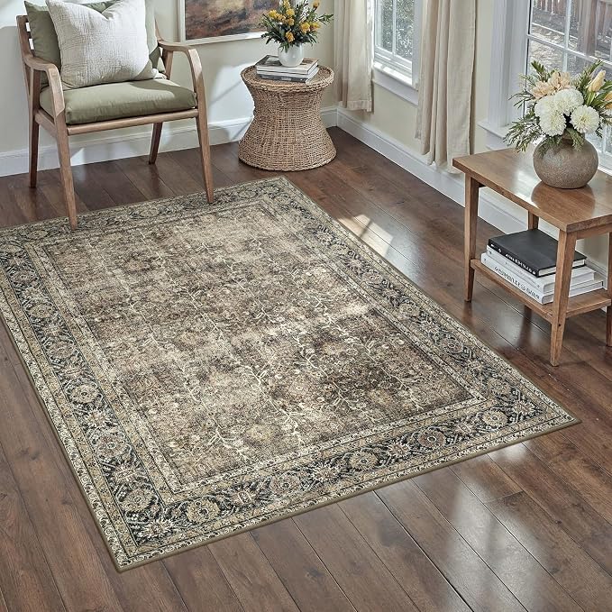 PureCozy Brown Entryway Rug 2x4 Vintage Area Carpet Indoor Kitchen Washable by PureCozy