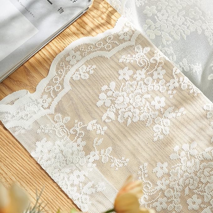YJ YANJUN Vintage Lace Curtains 84 Inches Long-Victorian Floral Pattern Ivory - Image 5