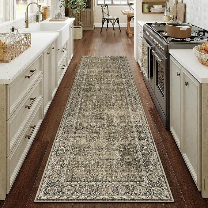 PureCozy Light Brown 3x7 Vintage Area Rug Hallway Indoor Kitchen Washable by PureCozy