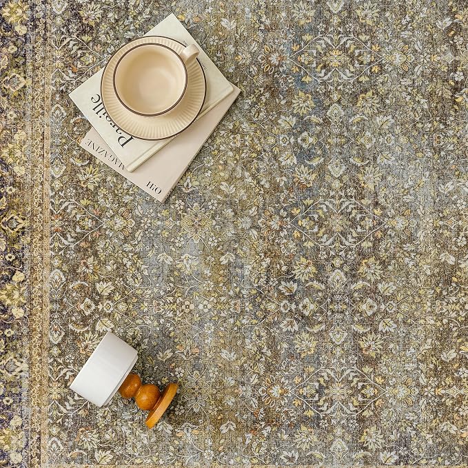 PureCozy Area Rug 5x7 Brown Living Room Washable Vintage Carpet Non Slip Indoor - Image 7