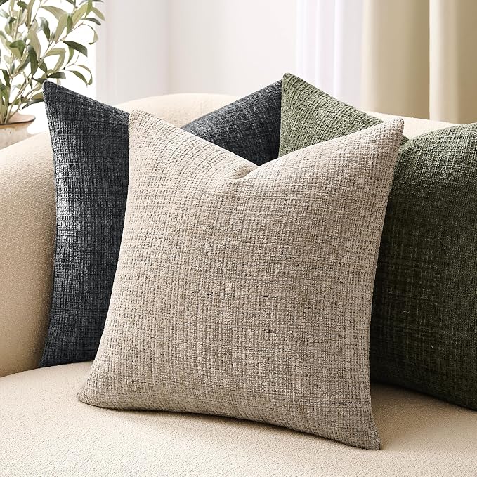 ZeeMart Fine-Textured Throw Pillow Covers Set of 2, 20x20 Inch Latte, Soft - Image 5