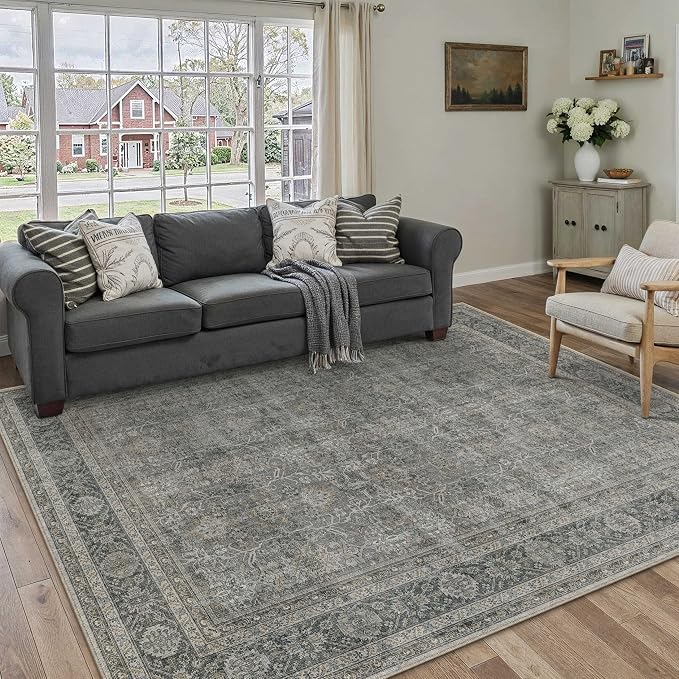 PureCozy Vintage Area Rug 5x7 Grey Brown Washable Living Room Large Carpet Non - Image 5