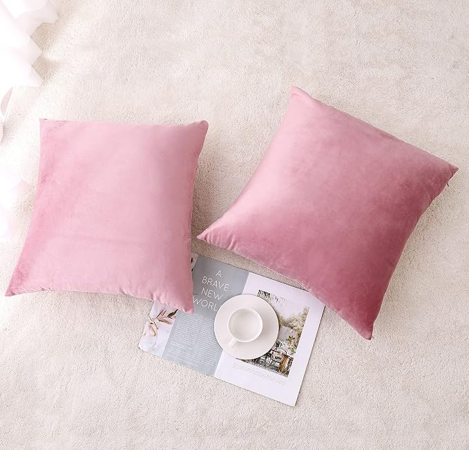 NiNi ALL Decorative Throw Pillow Covers Velvet 28x28 Inch Pack of 2 Pink - Image 2