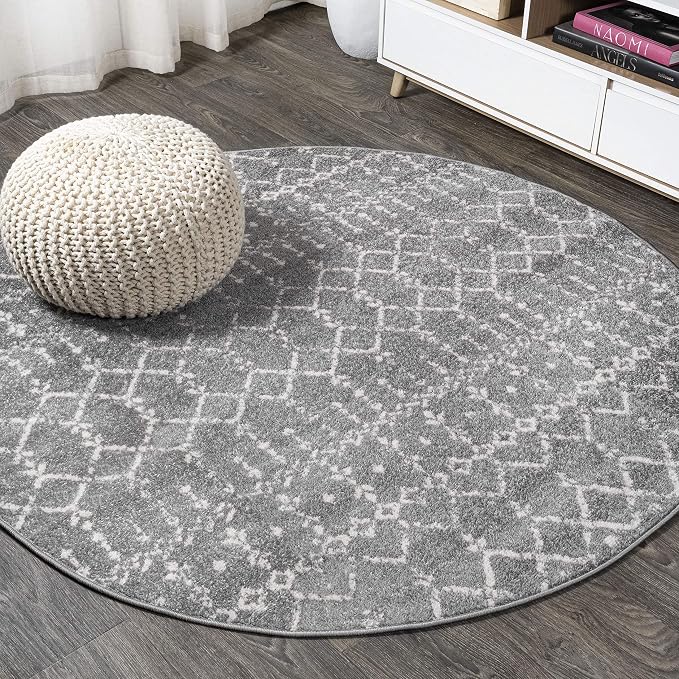 JONATHAN Y Boho Vintage Diamond Gray/Ivory Round Area Rug 3 ft, Moroccan Hype by JONATHANY