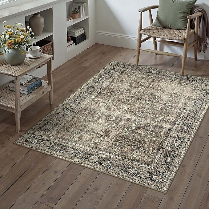 PureCozy Brown Entryway Rug 2x4 Vintage Area Carpet Indoor Kitchen Washable - Image 4