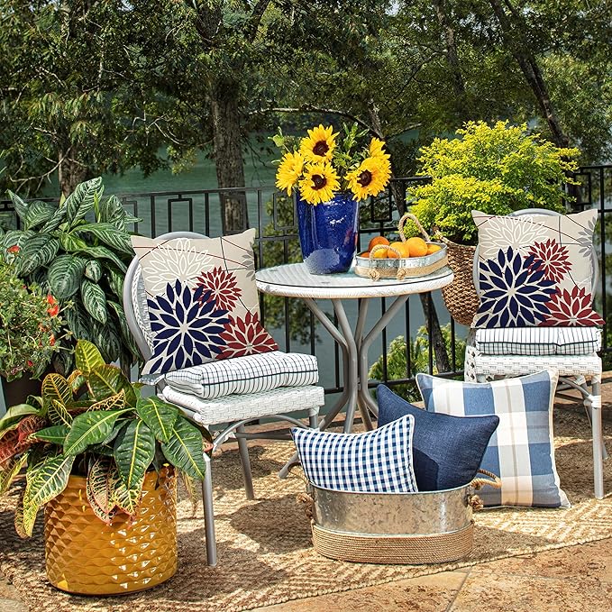 DFXSZ 4th of July Pillow Covers 18x18 Inch Set of 2 Patriotic Blue Red Floral - Image 5