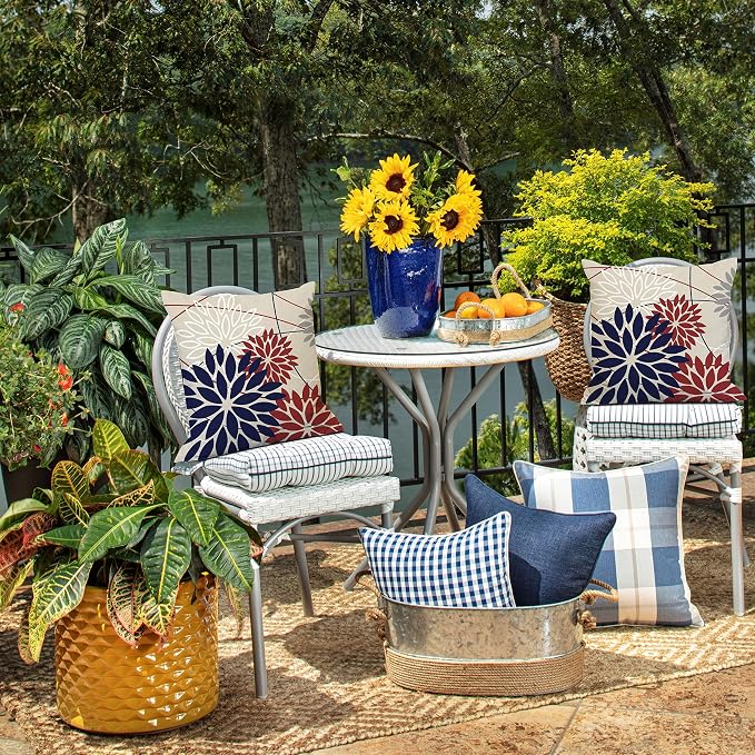 DFXSZ 4th of July Pillow Covers 16x16 Inch Set of 2 Patriotic Blue Red Floral - Image 5