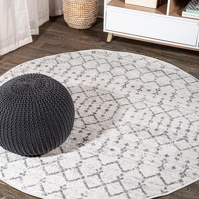 JONATHAN Y Boho Vintage Diamond Cream/Gray Round Area Rug 9 ft, Moroccan Hype by JONATHANY