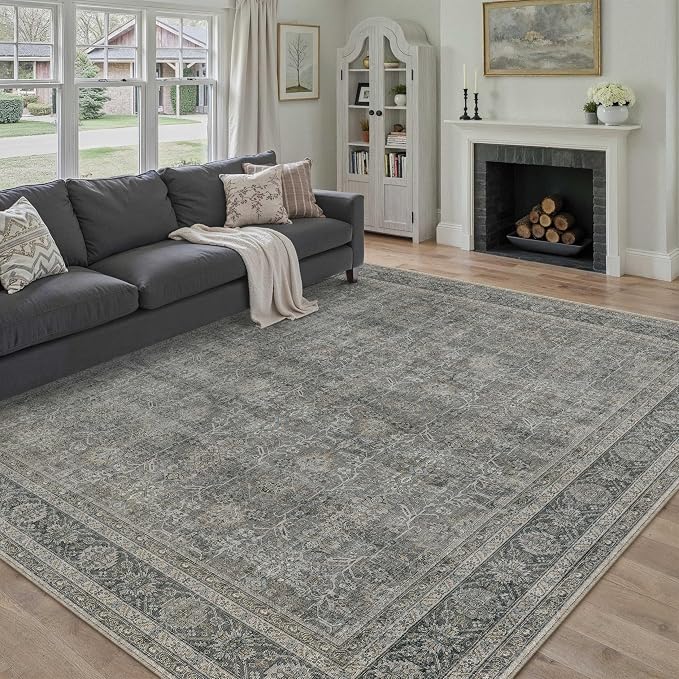 PureCozy Vintage Area Rug 6x9 Grey Brown Washable Living Room Large Carpet Non - Image 6