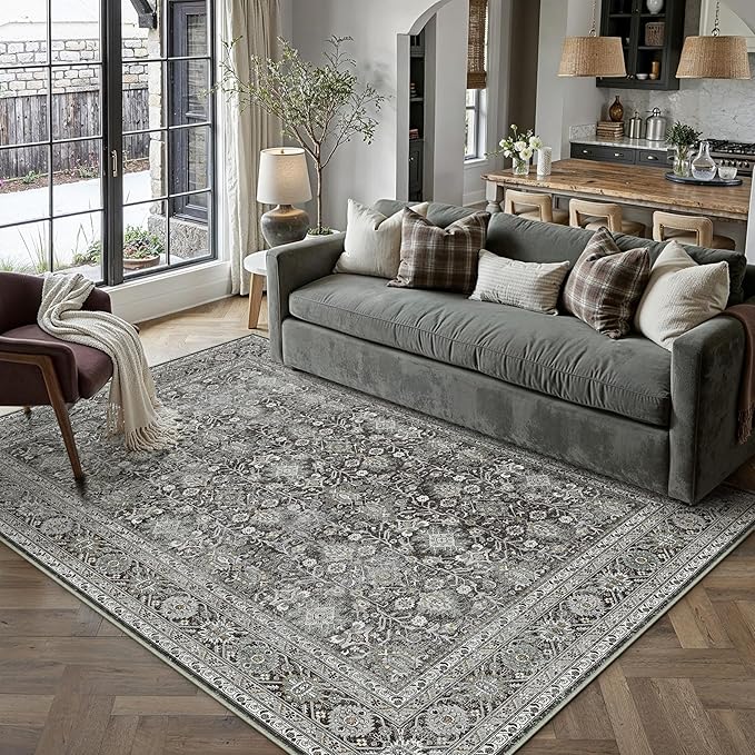 PureCozy Vintage Area Rug 5x7 Black Washable Living Room Large Carpet Non Slip by PureCozy