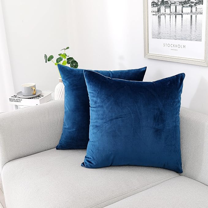 NiNi ALL Decorative Throw Pillow Covers Velvet 24x24 Inch Pack of 2 Blue by NiNiALL