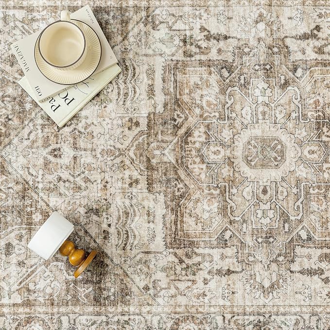 PureCozy Brown Area Rug 6x9 Vintage Washable Distressed Living Room Carpet - Image 7