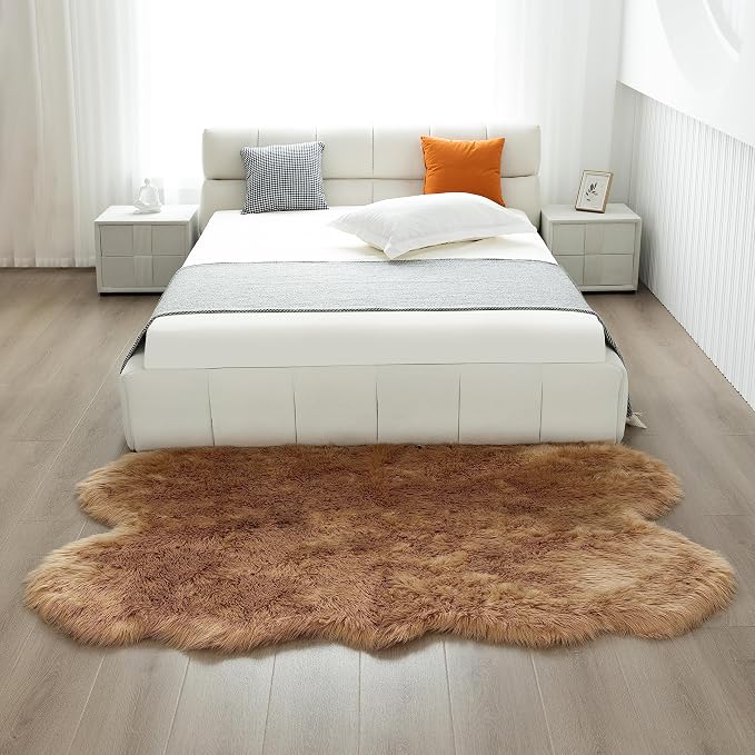 Fluffy Faux Fur Rug Brown Sheepskin Area Rug, 4x6 Ft Ultra Soft Shaggy Plush Rug - Image 3