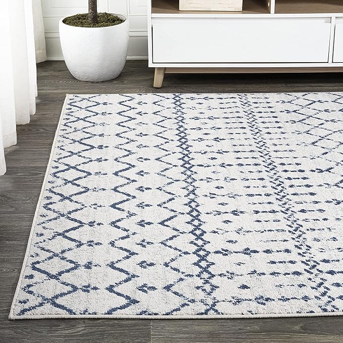 JONATHAN Y Boho Vintage Diamond Cream/Navy Indoor Area Rug 5X8 ft, Moroccan Hype - Image 3