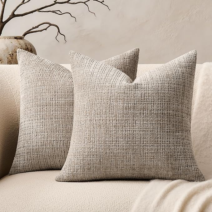 ZeeMart Fine-Textured Throw Pillow Covers Set of 2, 18x18 Inch Latte, Soft by ZEEMARTONLINE