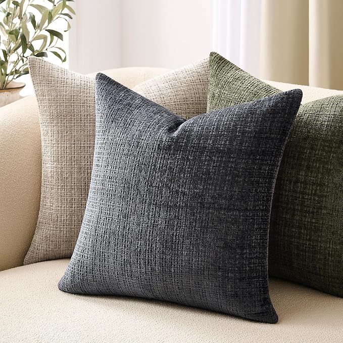 ZeeMart Fine-Textured Throw Pillow Covers Set of 2, 18x18 Inch Navy, Soft - Image 5