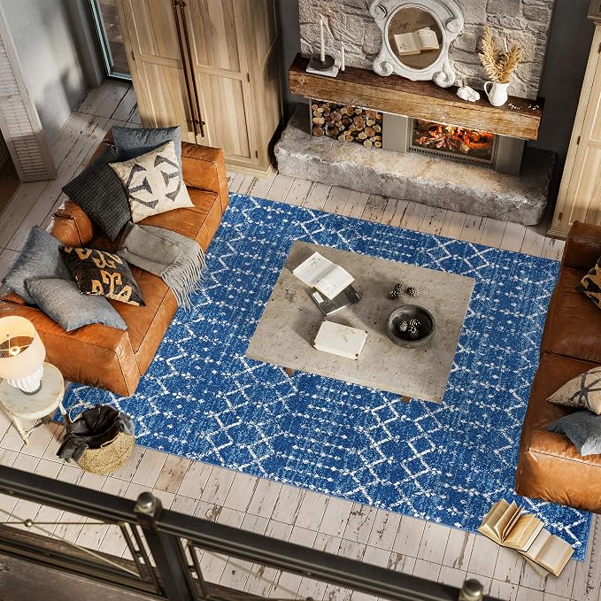 JONATHAN Y Boho Vintage Diamond Blue/White Indoor Area Rug 3X5 ft, Moroccan Hype - Image 6