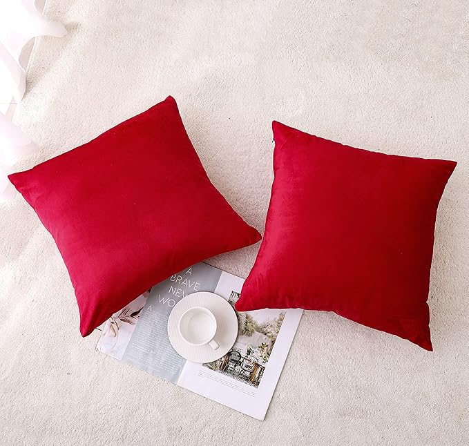 NiNi ALL Decorative Throw Pillow Covers Velvet 28x28 Inch Pack of 2 Red Cushion - Image 2