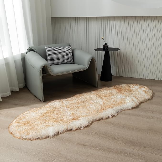 Faux Fur Rug Runner 2x6 ft White Yellow - Image 7